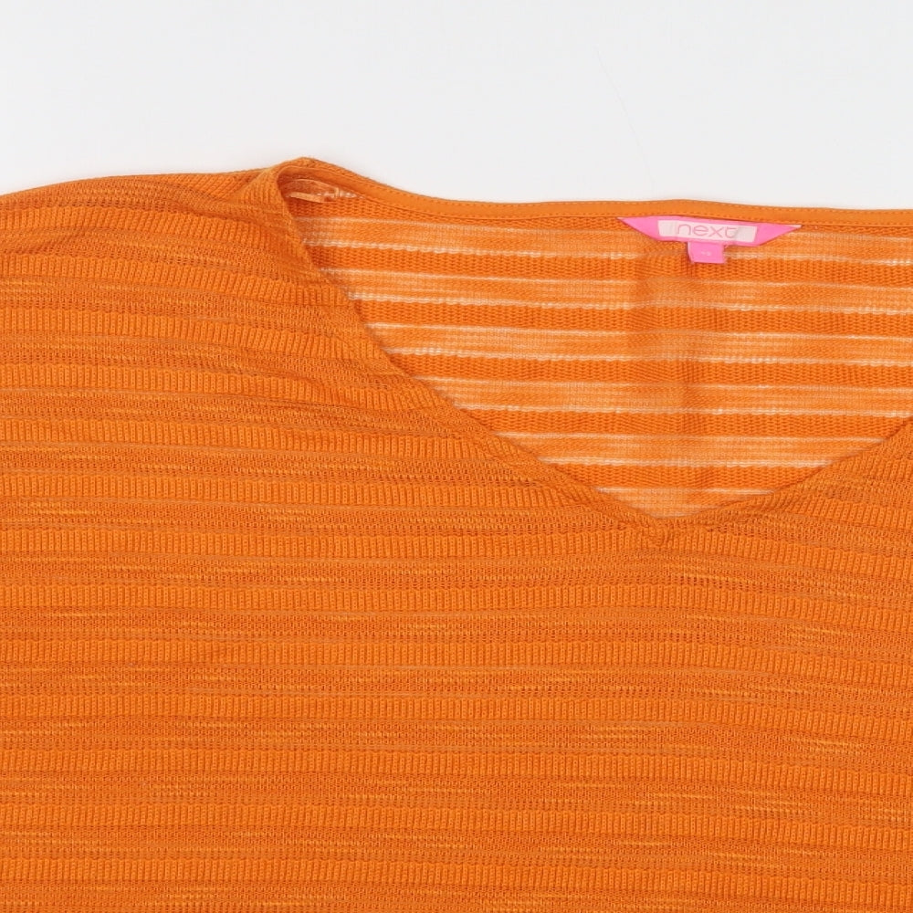 NEXT Womens Orange Striped Polyester Basic Blouse Size 12 V-Neck