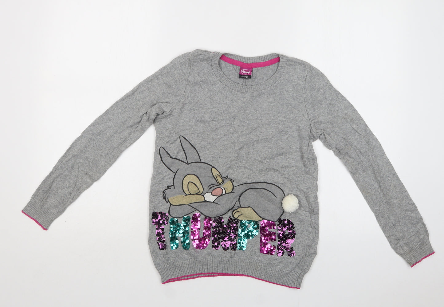George Girls Grey Crew Neck  Cotton Pullover Jumper Size 11-12 Years   - Bunny