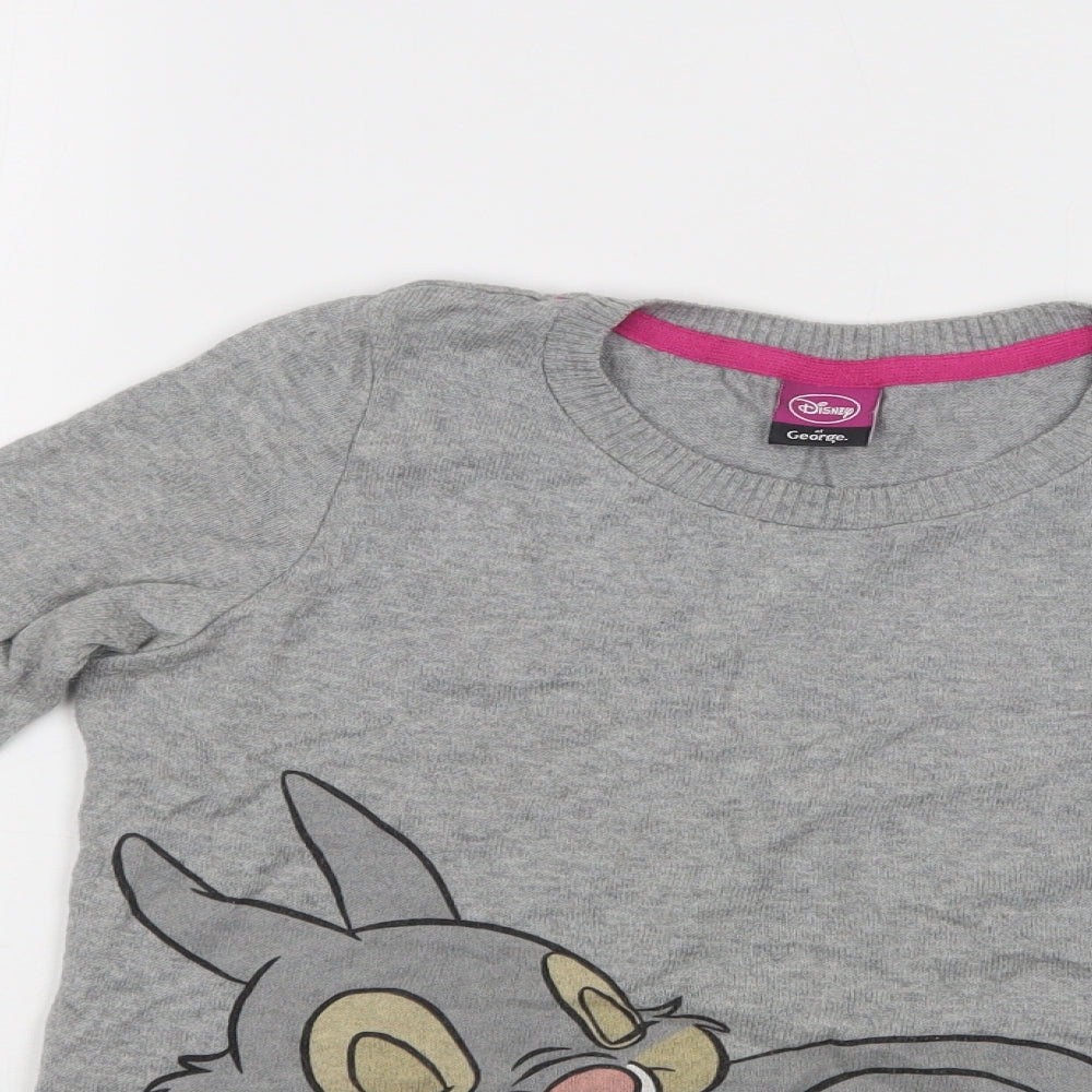 George Girls Grey Crew Neck  Cotton Pullover Jumper Size 11-12 Years   - Bunny