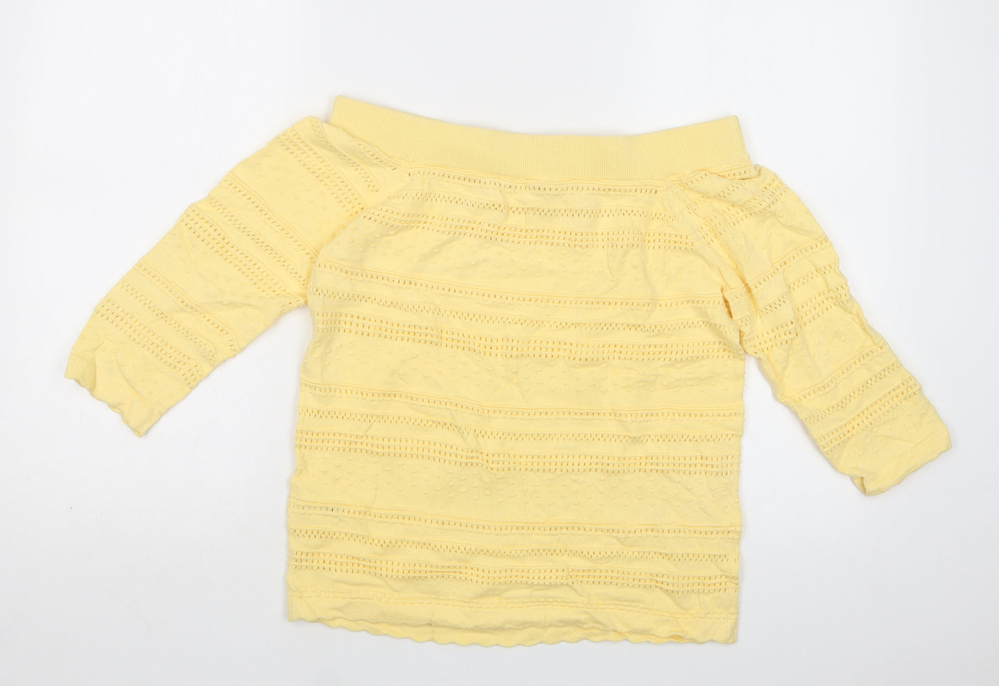 TU Womens Yellow  Cotton Basic Blouse Size 12 Boat Neck