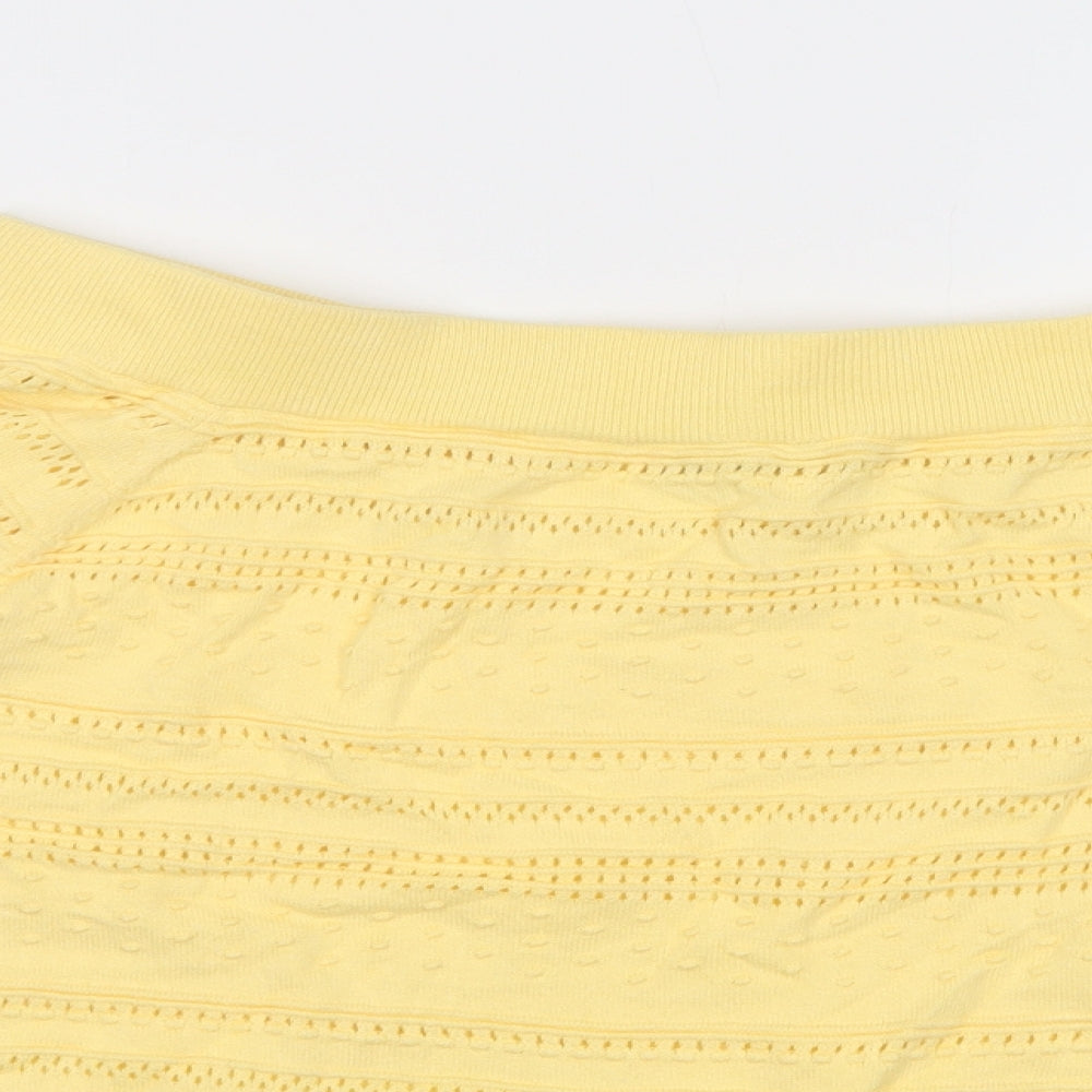 TU Womens Yellow  Cotton Basic Blouse Size 12 Boat Neck