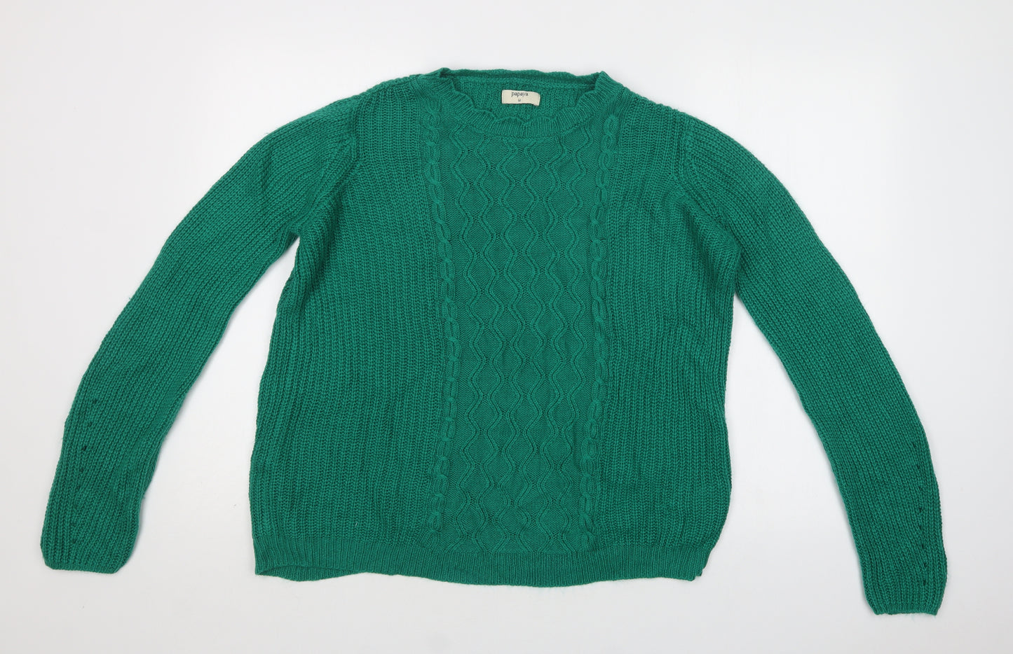 Papaya Womens Green Crew Neck  Acrylic Pullover Jumper Size M