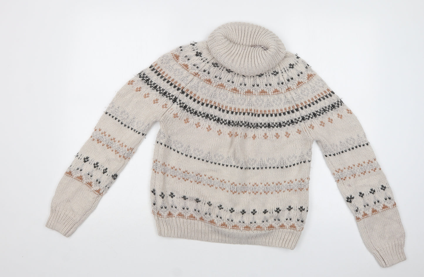 TU Womens Beige Roll Neck Fair Isle Acrylic Pullover Jumper Size 10