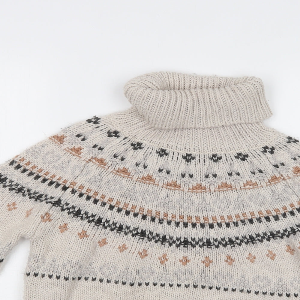 TU Womens Beige Roll Neck Fair Isle Acrylic Pullover Jumper Size 10