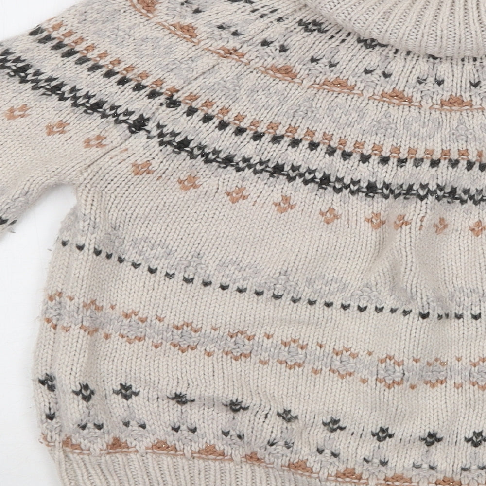 TU Womens Beige Roll Neck Fair Isle Acrylic Pullover Jumper Size 10