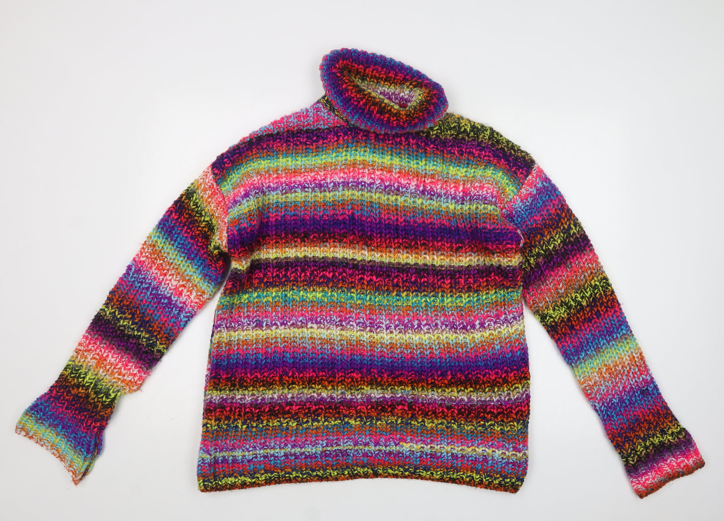 Primark Womens Multicoloured Roll Neck Striped Acrylic Pullover Jumper Size 12