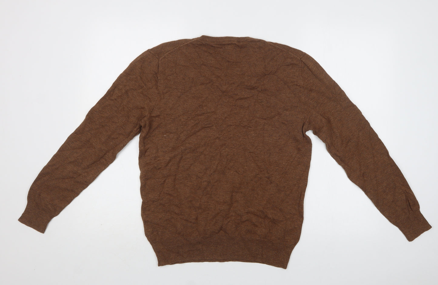 J. Crew Mens Brown V-Neck  Cotton Pullover Jumper Size S