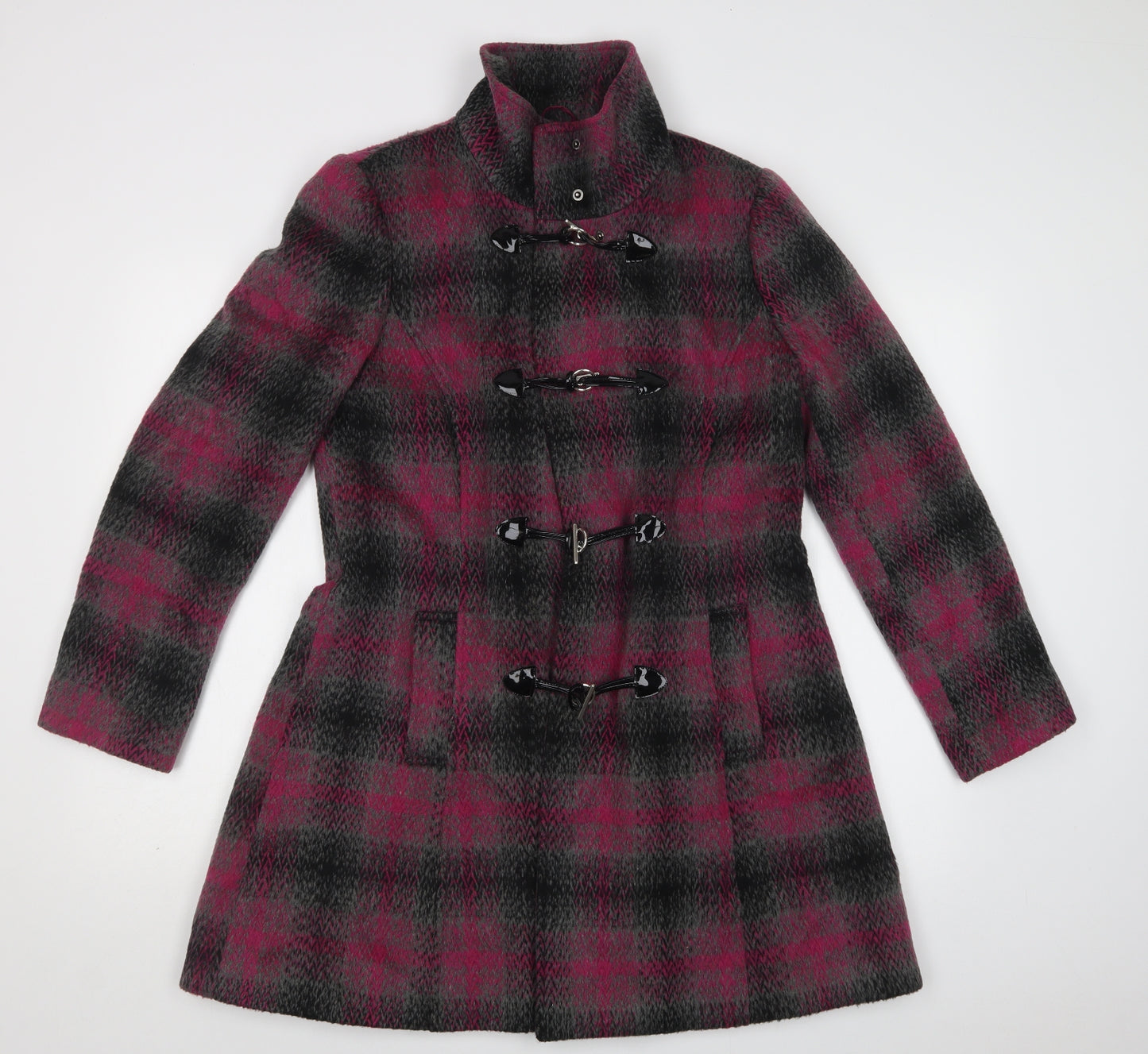 M&Co Womens Purple Check  Pea Coat Coat Size 14  Toggle