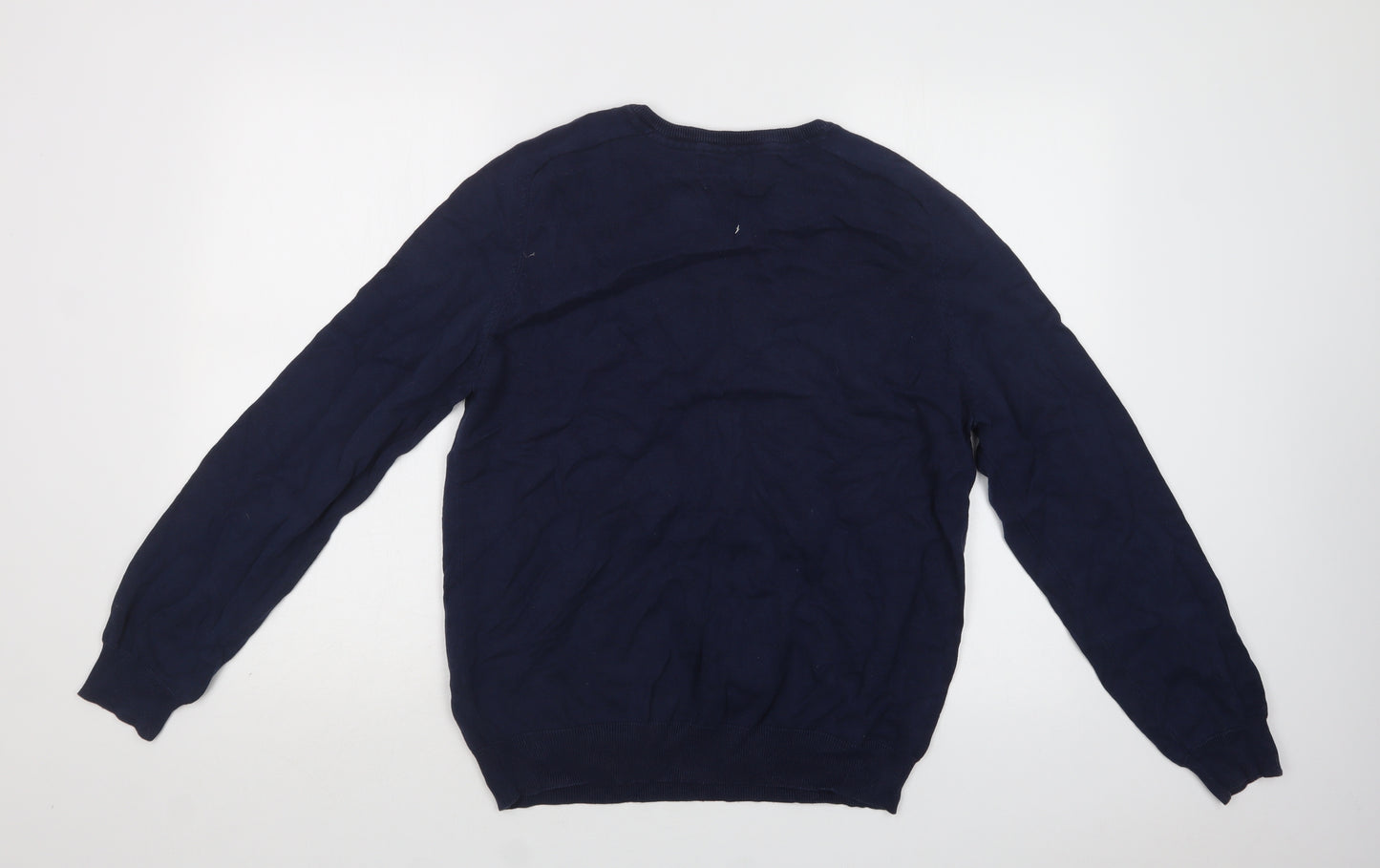 TU Mens Blue V-Neck  Cotton Pullover Jumper Size M