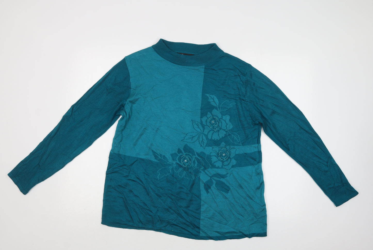 Alexara Womens Green Mock Neck  Acrylic Pullover Jumper Size L
