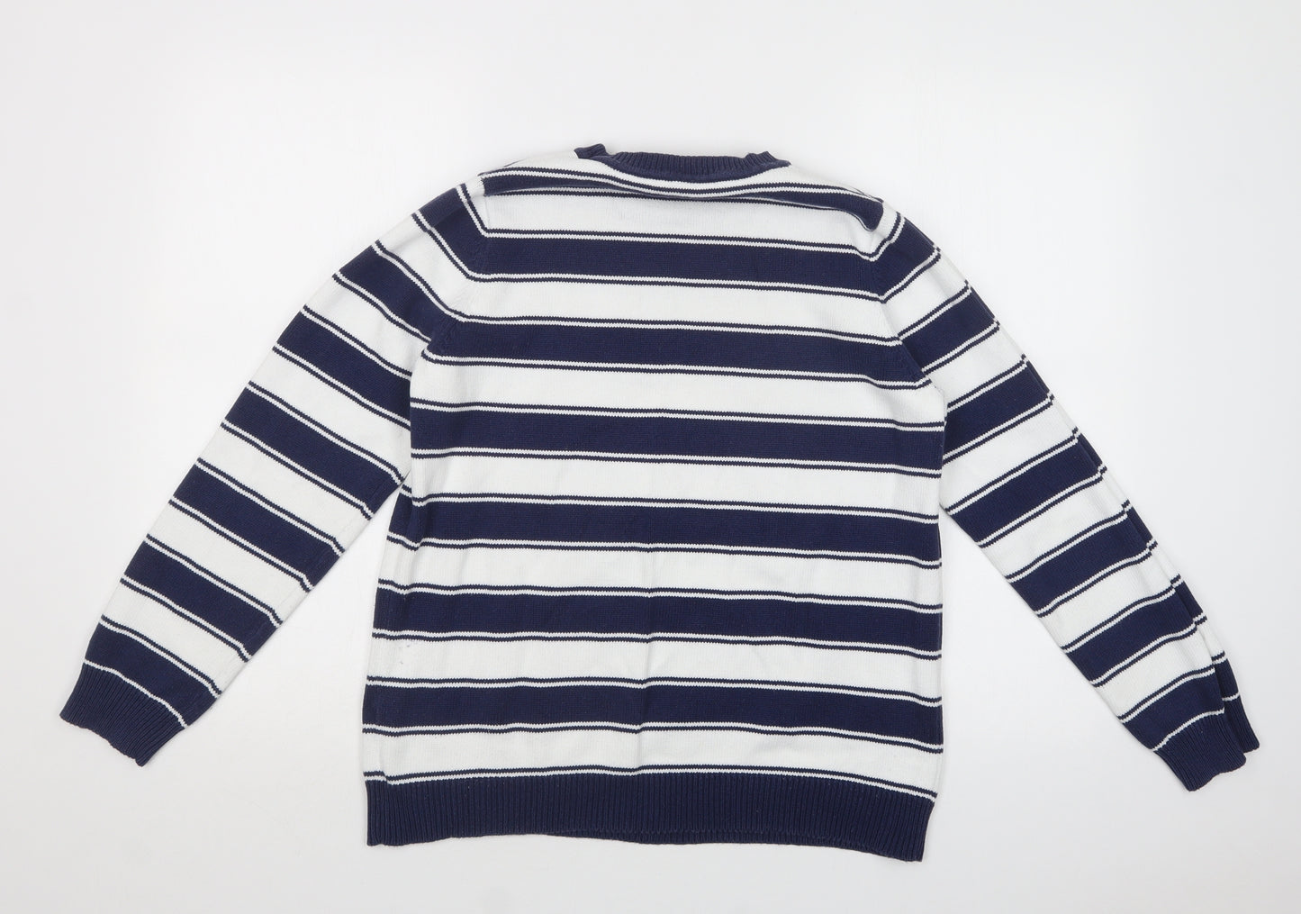 BHS Womens White Crew Neck Striped Cotton Pullover Jumper Size 16