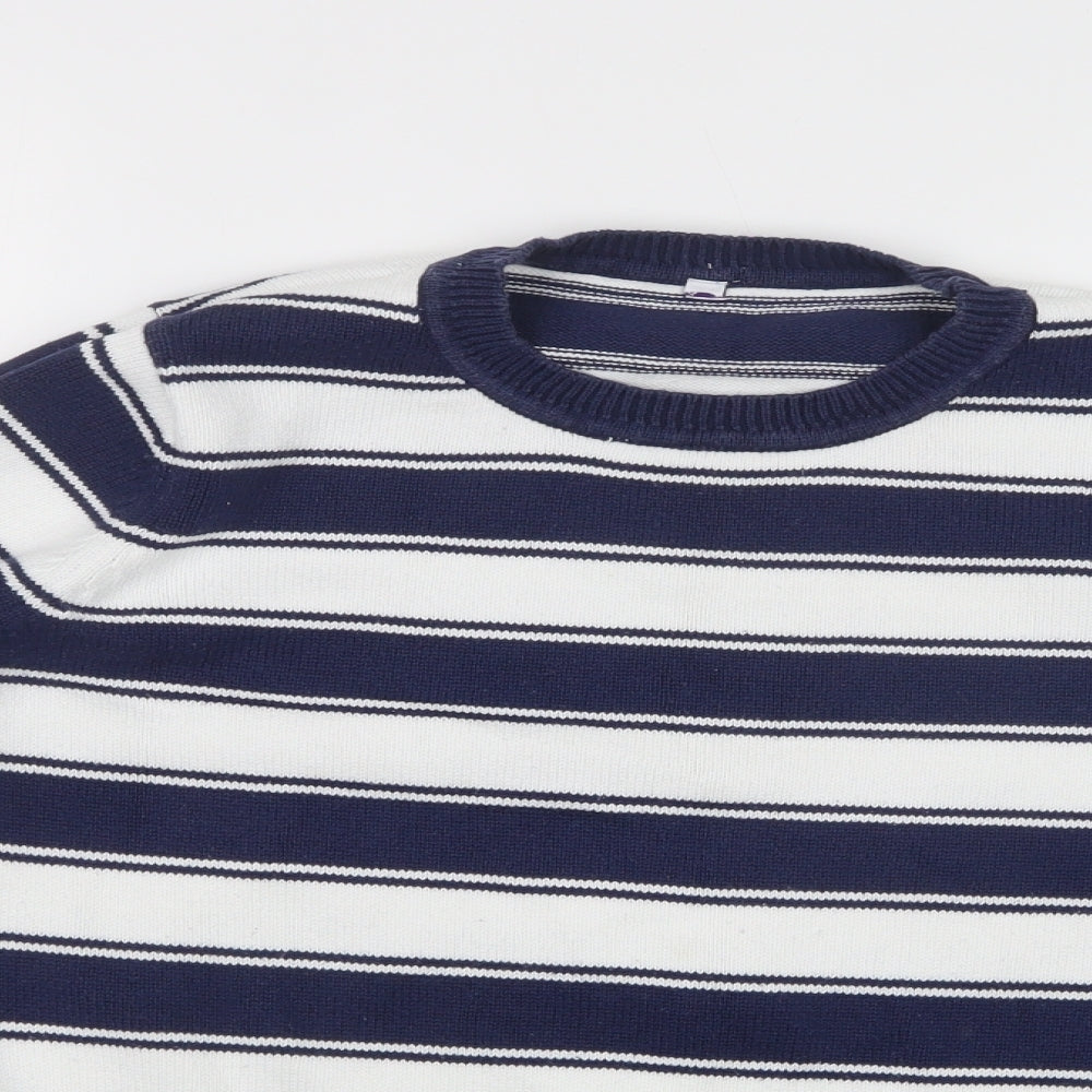 BHS Womens White Crew Neck Striped Cotton Pullover Jumper Size 16