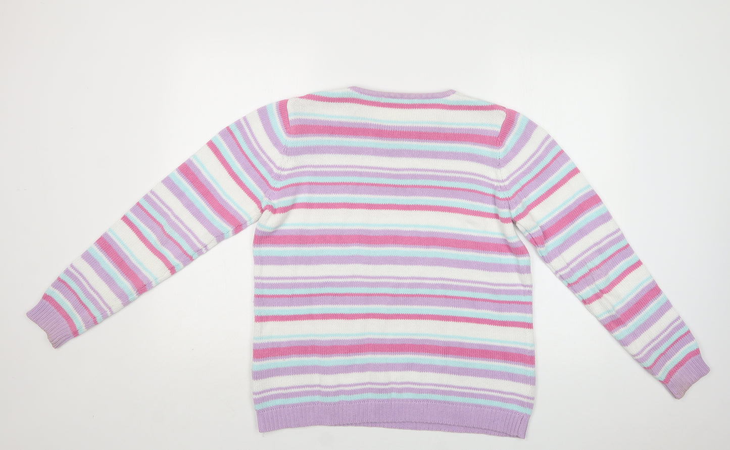 EWM Womens Multicoloured Crew Neck Striped Cotton Pullover Jumper Size M