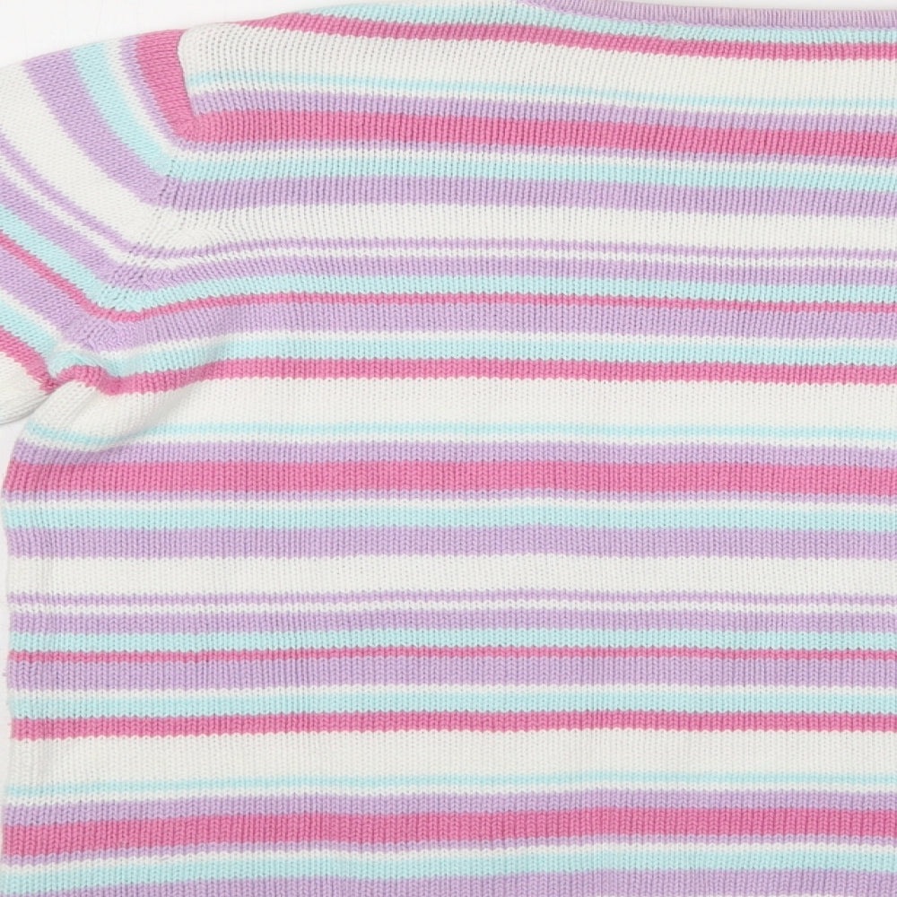EWM Womens Multicoloured Crew Neck Striped Cotton Pullover Jumper Size M