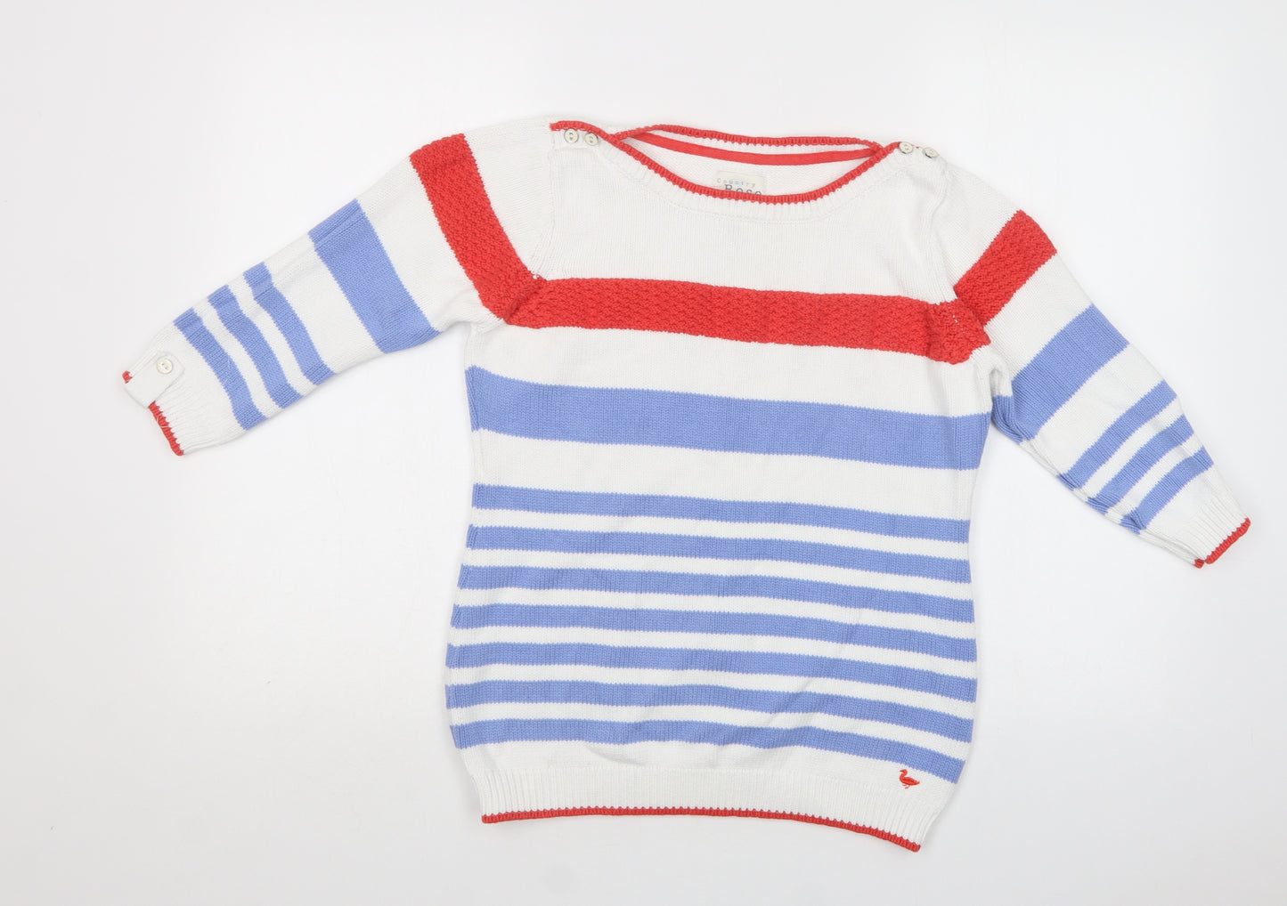 Country Rose Womens White Boat Neck Striped Cotton Pullover Jumper Size S