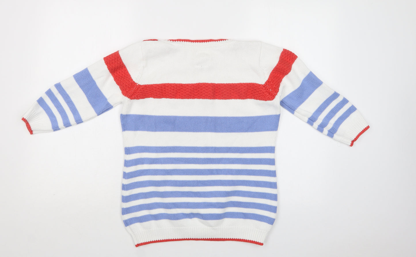 Country Rose Womens White Boat Neck Striped Cotton Pullover Jumper Size S
