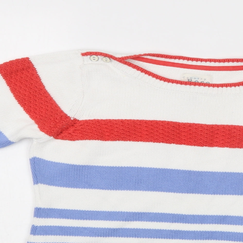 Country Rose Womens White Boat Neck Striped Cotton Pullover Jumper Size S