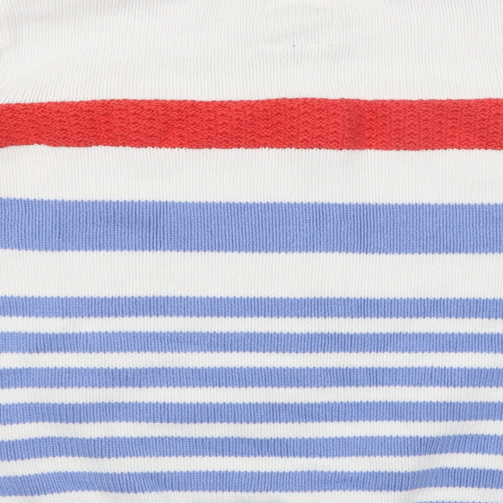 Country Rose Womens White Boat Neck Striped Cotton Pullover Jumper Size S