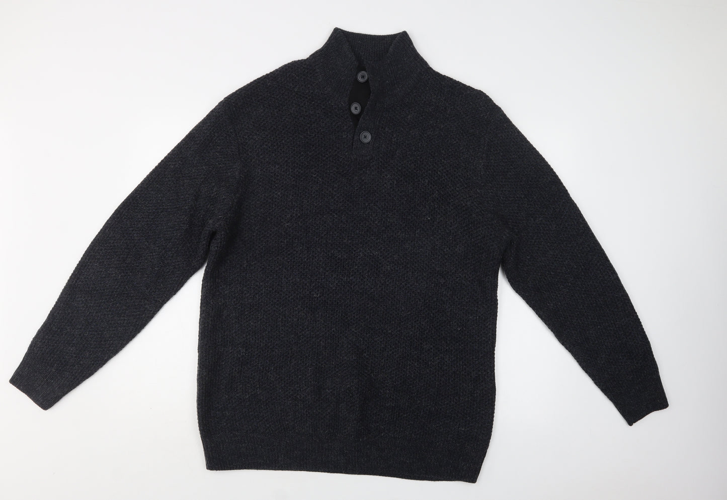 NEXT Mens Grey Collared  Acrylic Henley Jumper Size 2XL