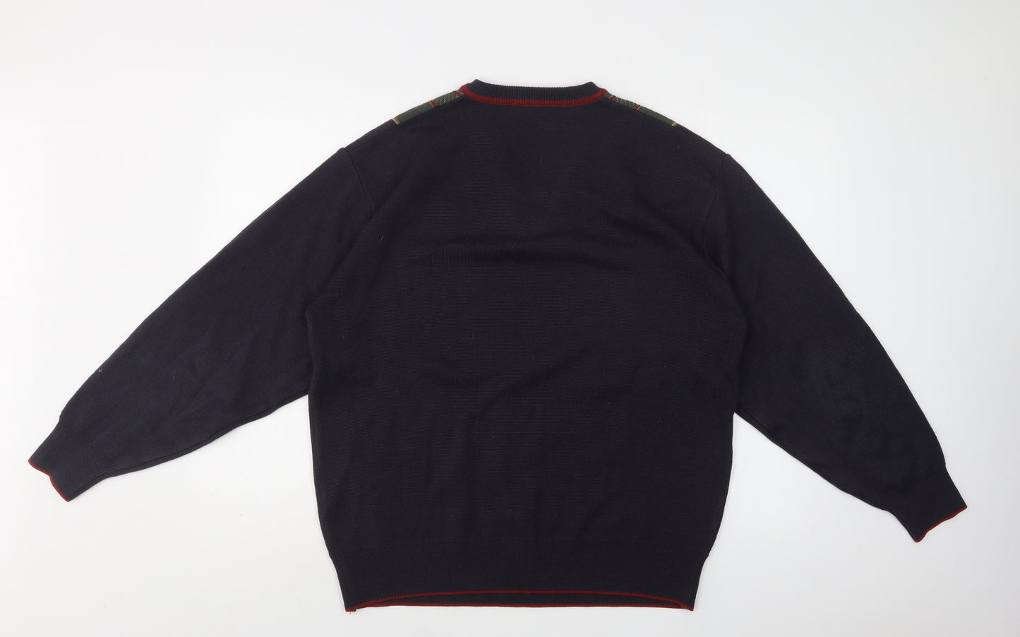 Gallici Mens Blue V-Neck Geometric Wool Pullover Jumper Size L