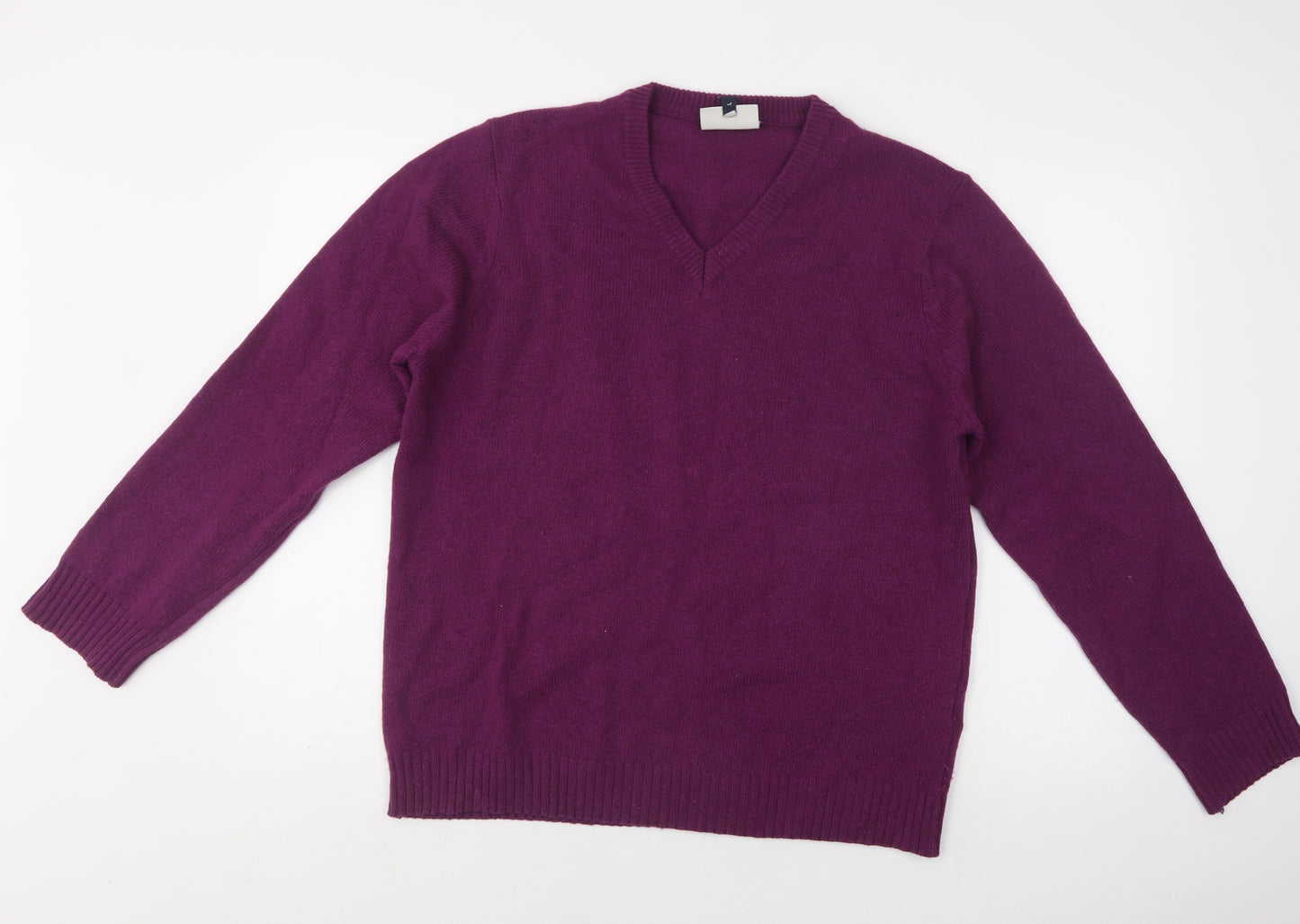 John Lewis Mens Purple V-Neck  Wool Pullover Jumper Size L