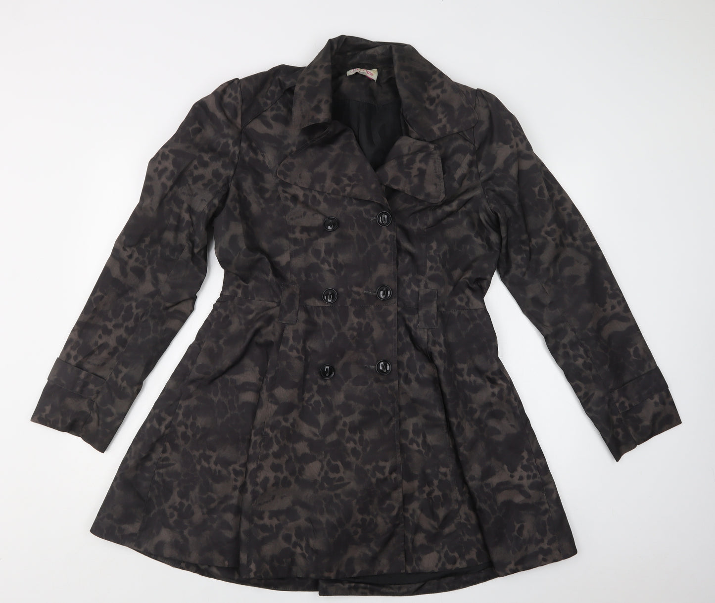 Be Beau Womens Green Animal Print  Trench Coat Coat Size 14  Button