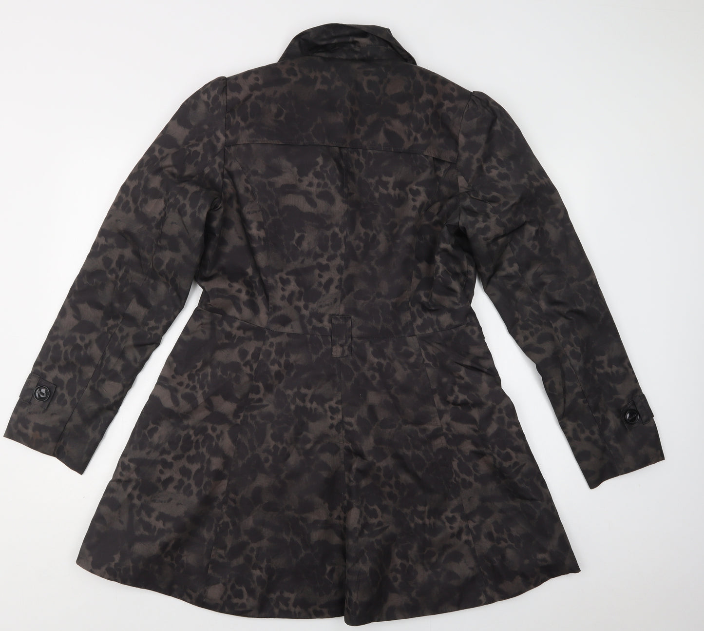 Be Beau Womens Green Animal Print  Trench Coat Coat Size 14  Button