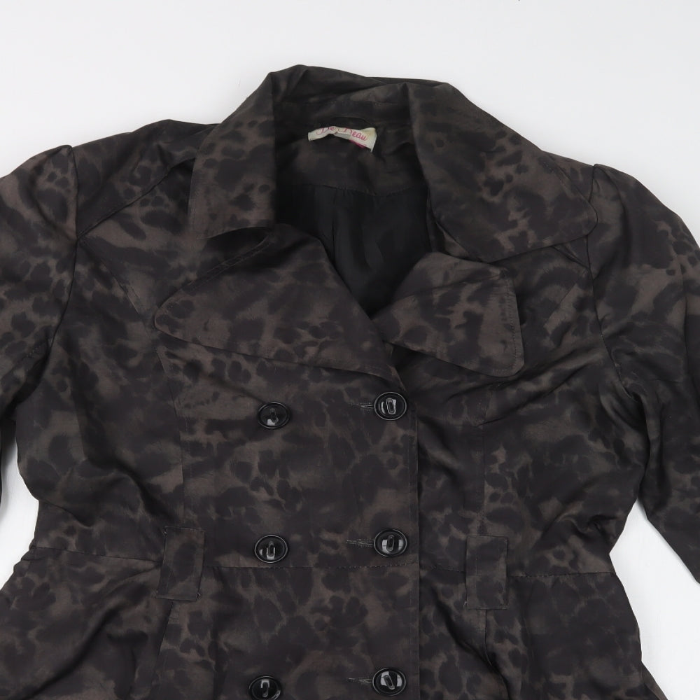 Be Beau Womens Green Animal Print  Trench Coat Coat Size 14  Button