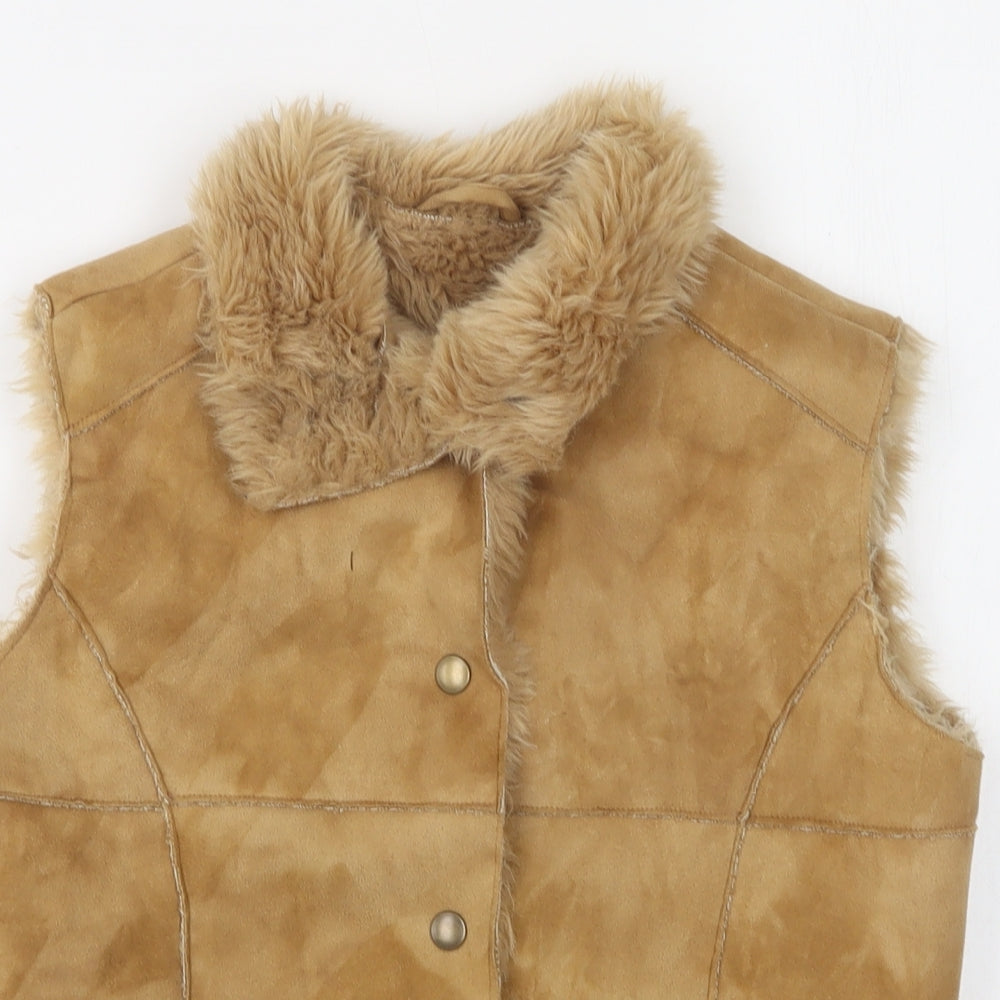 M&S Girls Beige   Gilet Waistcoat Size 11-12 Years  Snap