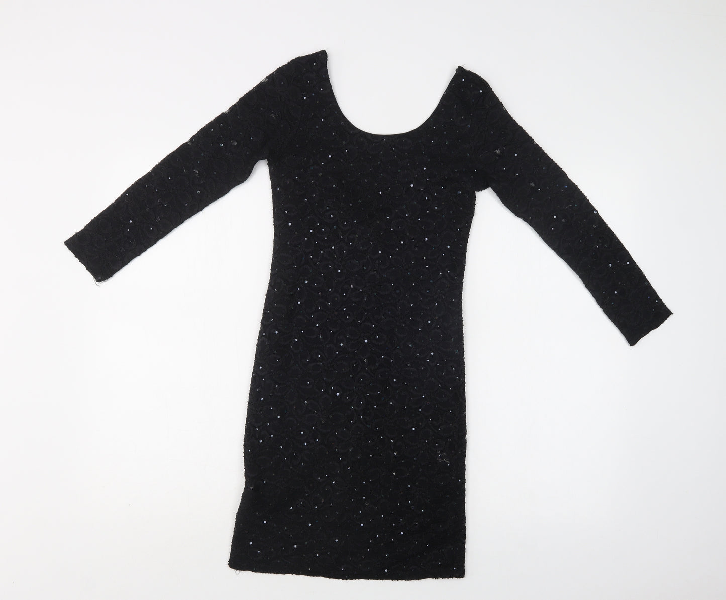Graffic Womens Black Floral Polyester Bodycon  Size S  Scoop Neck