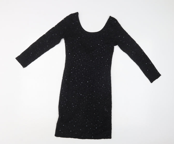 Graffic Womens Black Floral Polyester Bodycon  Size S  Scoop Neck