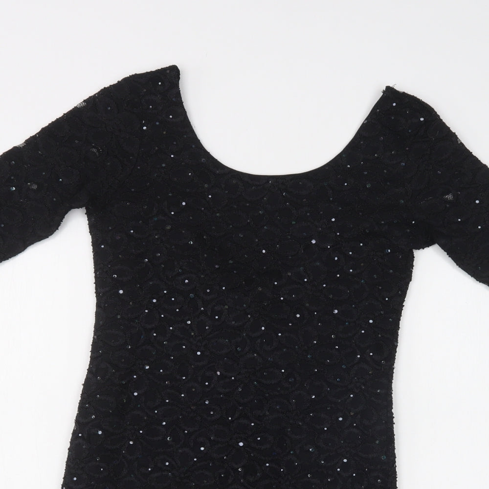 Graffic Womens Black Floral Polyester Bodycon  Size S  Scoop Neck