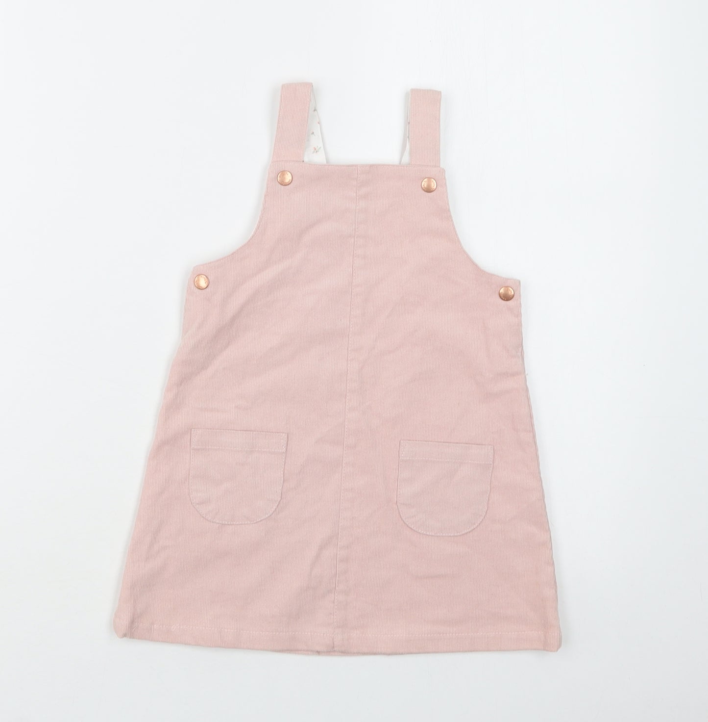TU Baby Pink  Cotton Pinafore/Dungaree Dress  Size 12-18 Months  Square Neck Snap