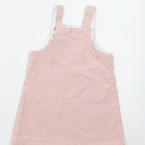 TU Baby Pink  Cotton Pinafore/Dungaree Dress  Size 12-18 Months  Square Neck Snap