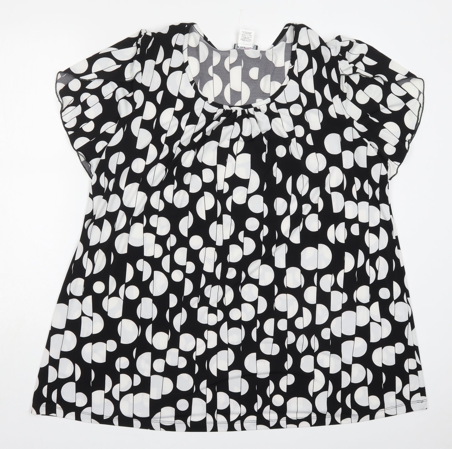 Kim&Co Womens Black Geometric Polyester Basic T-Shirt Size 3XL Round Neck