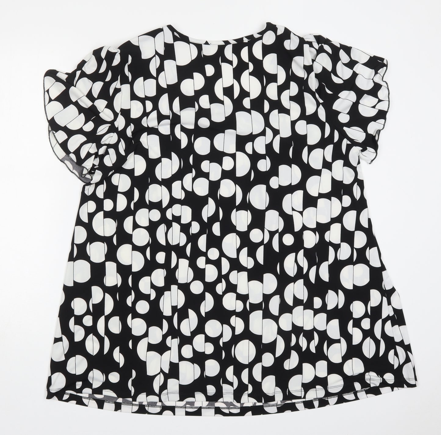 Kim&Co Womens Black Geometric Polyester Basic T-Shirt Size 3XL Round Neck