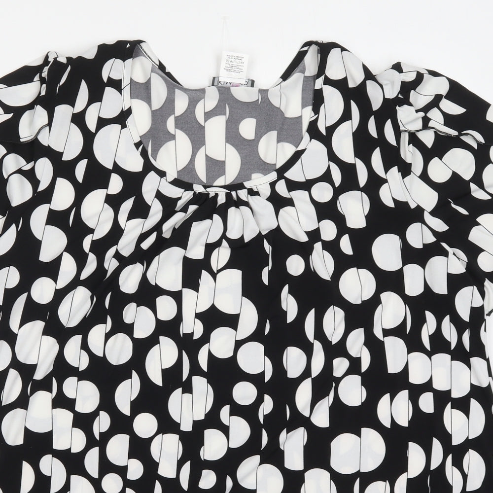 Kim&Co Womens Black Geometric Polyester Basic T-Shirt Size 3XL Round Neck