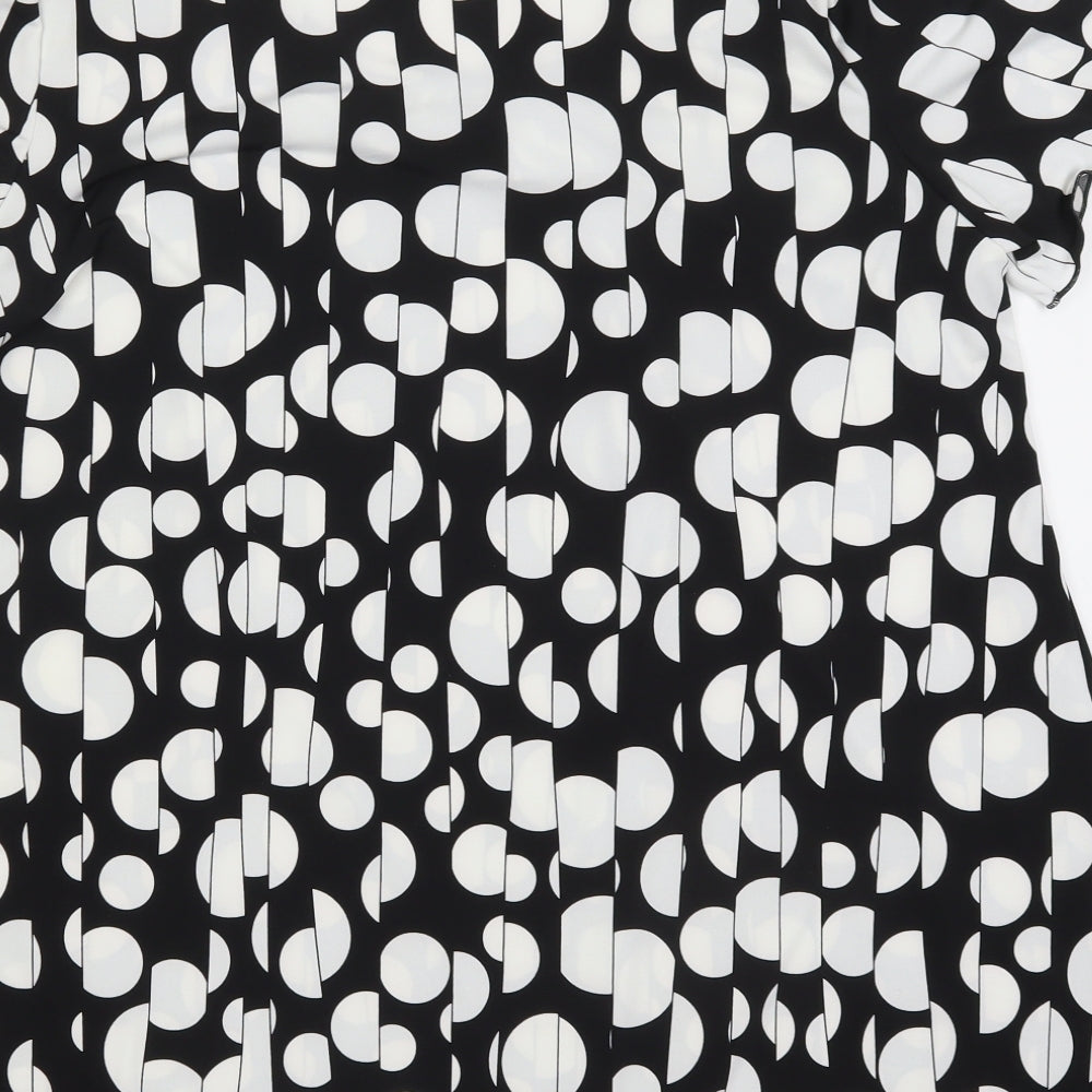 Kim&Co Womens Black Geometric Polyester Basic T-Shirt Size 3XL Round Neck