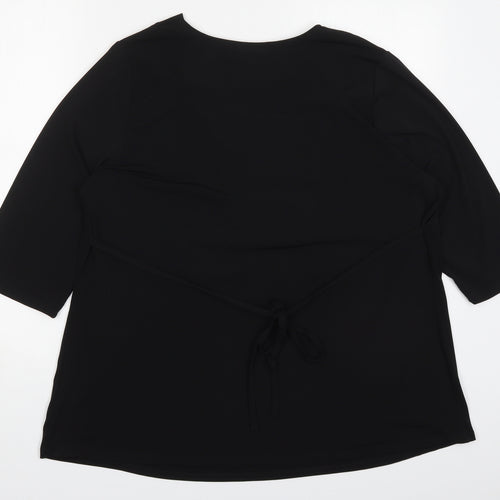 M&Co Womens Black  Polyester Basic T-Shirt Size 22 V-Neck