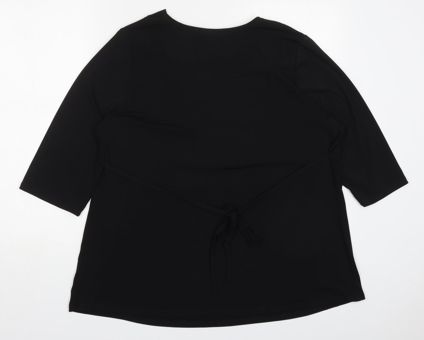 M&Co Womens Black  Polyester Basic T-Shirt Size 22 V-Neck