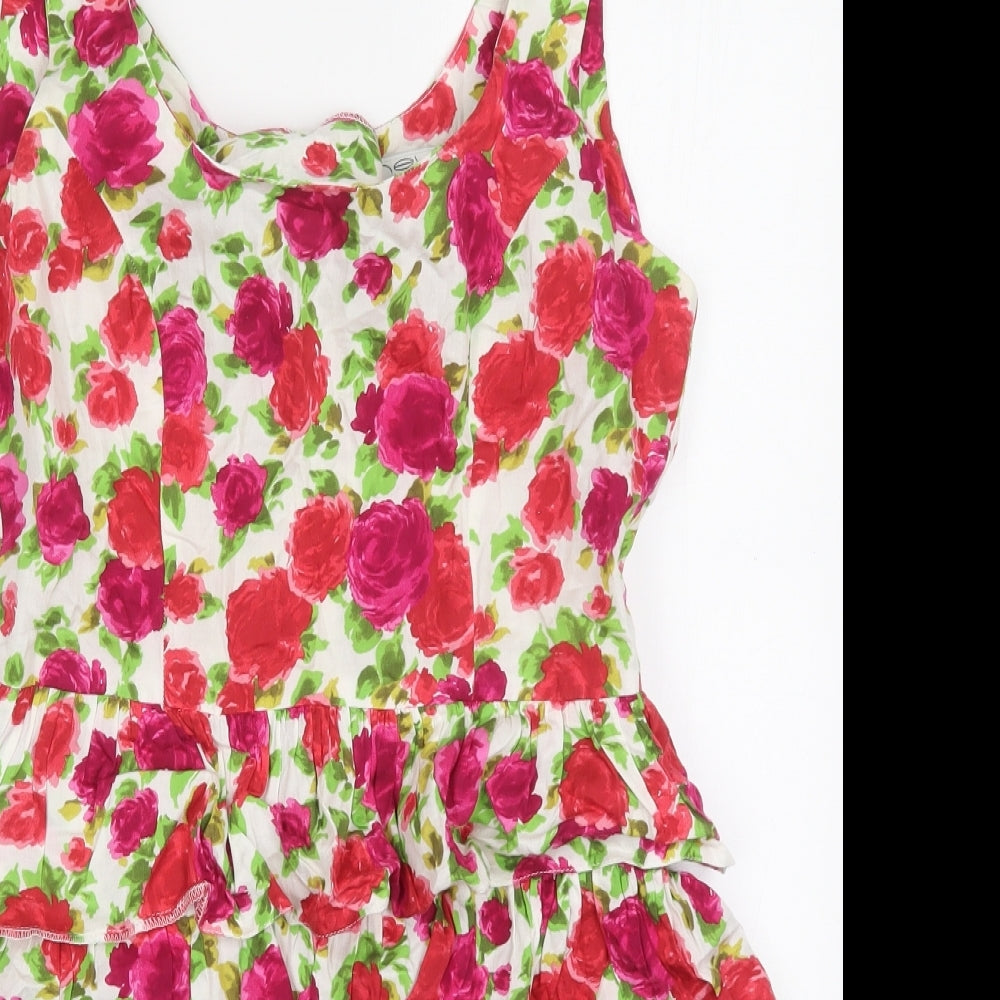 New Look Womens Multicoloured Floral Cotton Mini  Size 10  Scoop Neck Zip