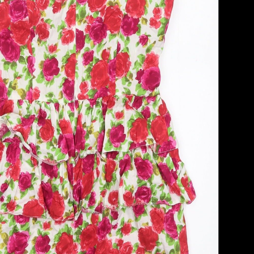 New Look Womens Multicoloured Floral Cotton Mini  Size 10  Scoop Neck Zip