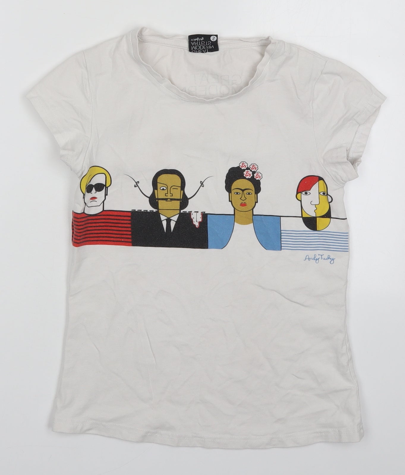 Andy Tudy Womens White  Cotton Basic T-Shirt Size S Crew Neck - People