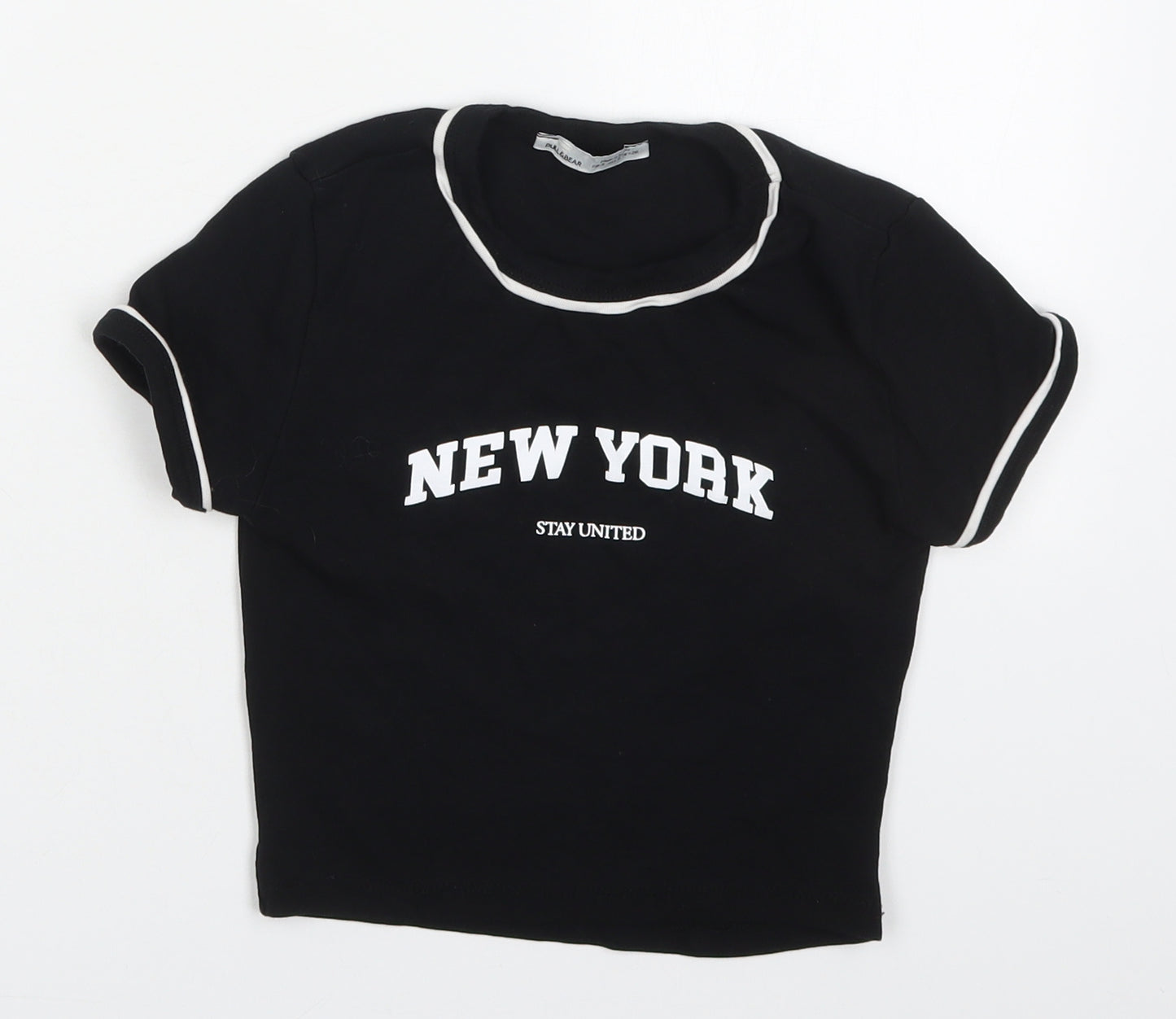 Pull&Bear Womens Black  Cotton Basic T-Shirt Size S Crew Neck - New York