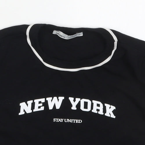 Pull&Bear Womens Black  Cotton Basic T-Shirt Size S Crew Neck - New York