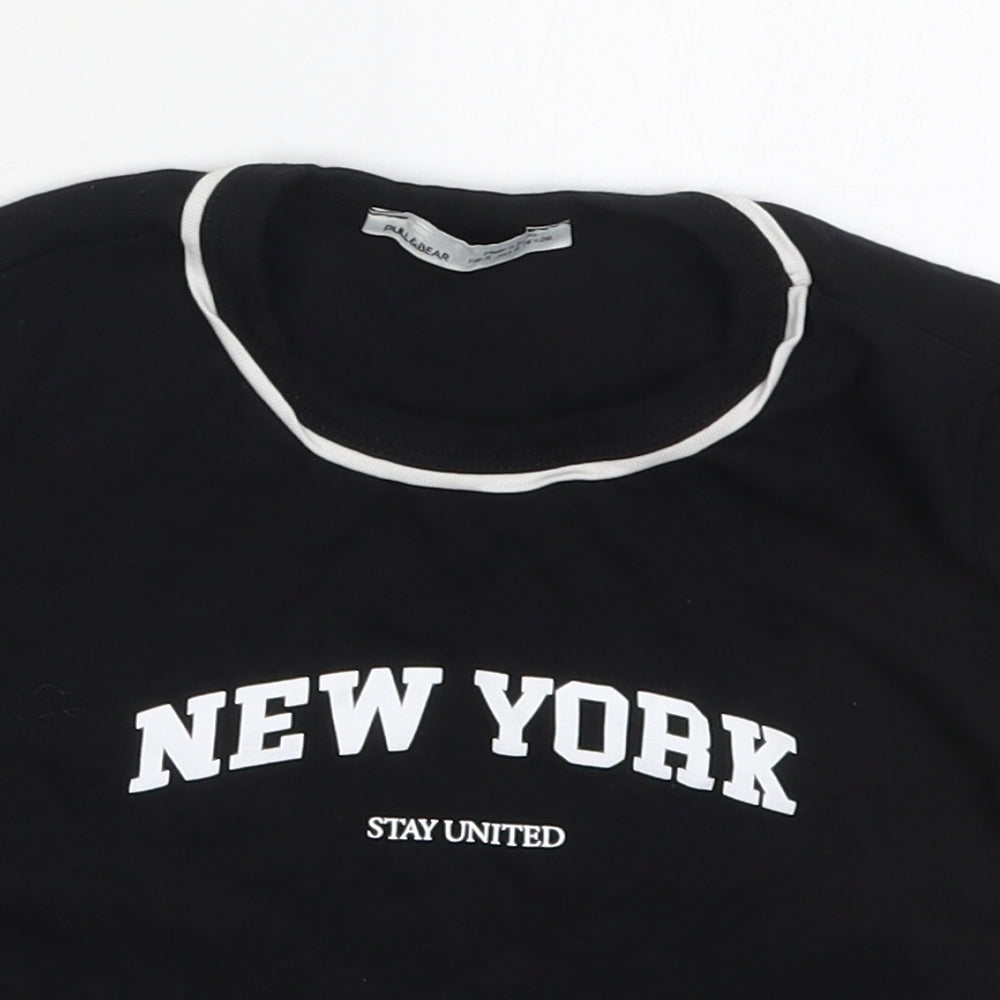 Pull&Bear Womens Black  Cotton Basic T-Shirt Size S Crew Neck - New York