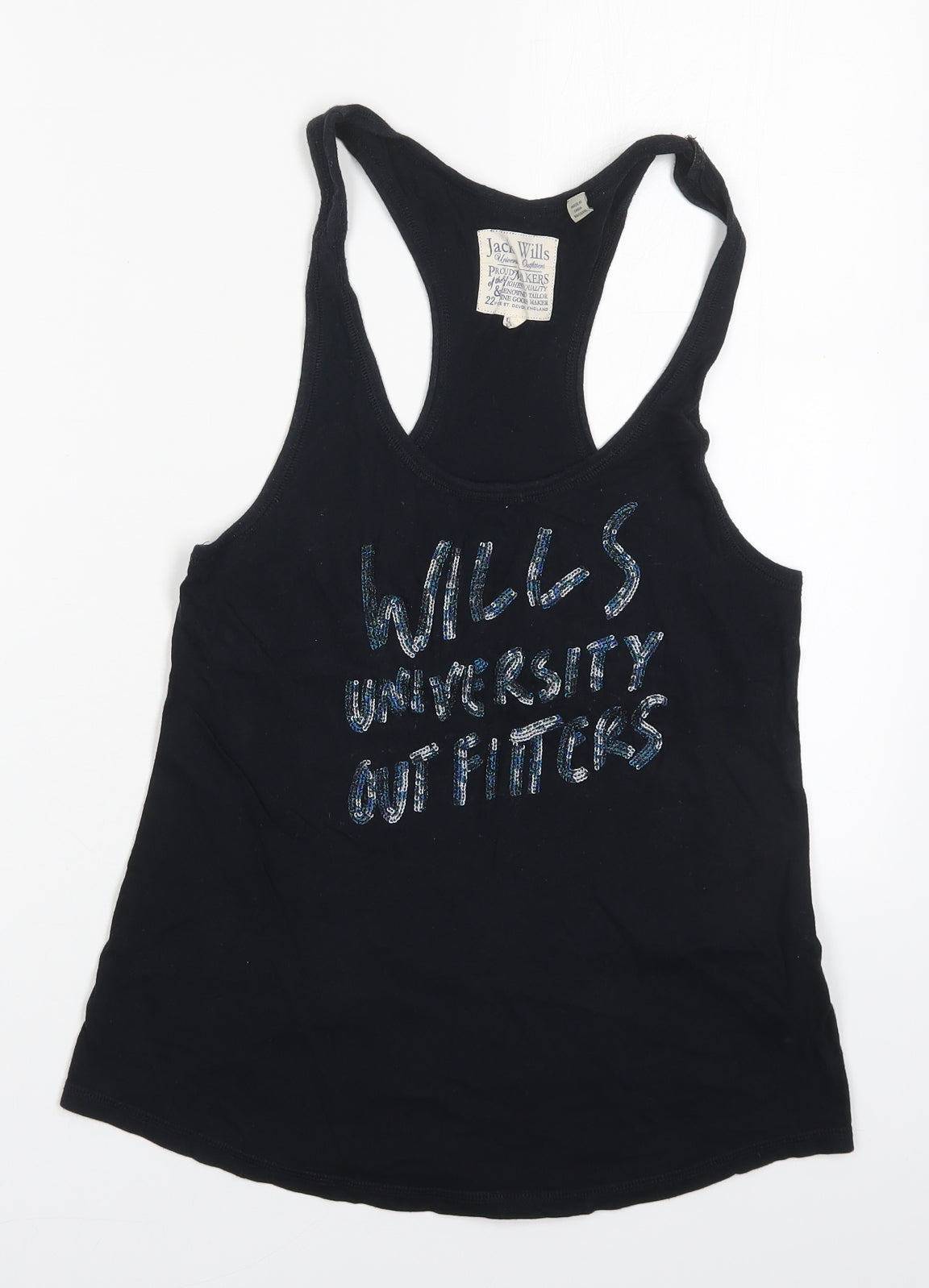 Jack Wills Womens Black  Cotton Basic Tank Size 8 Round Neck - Wills University Outfitters