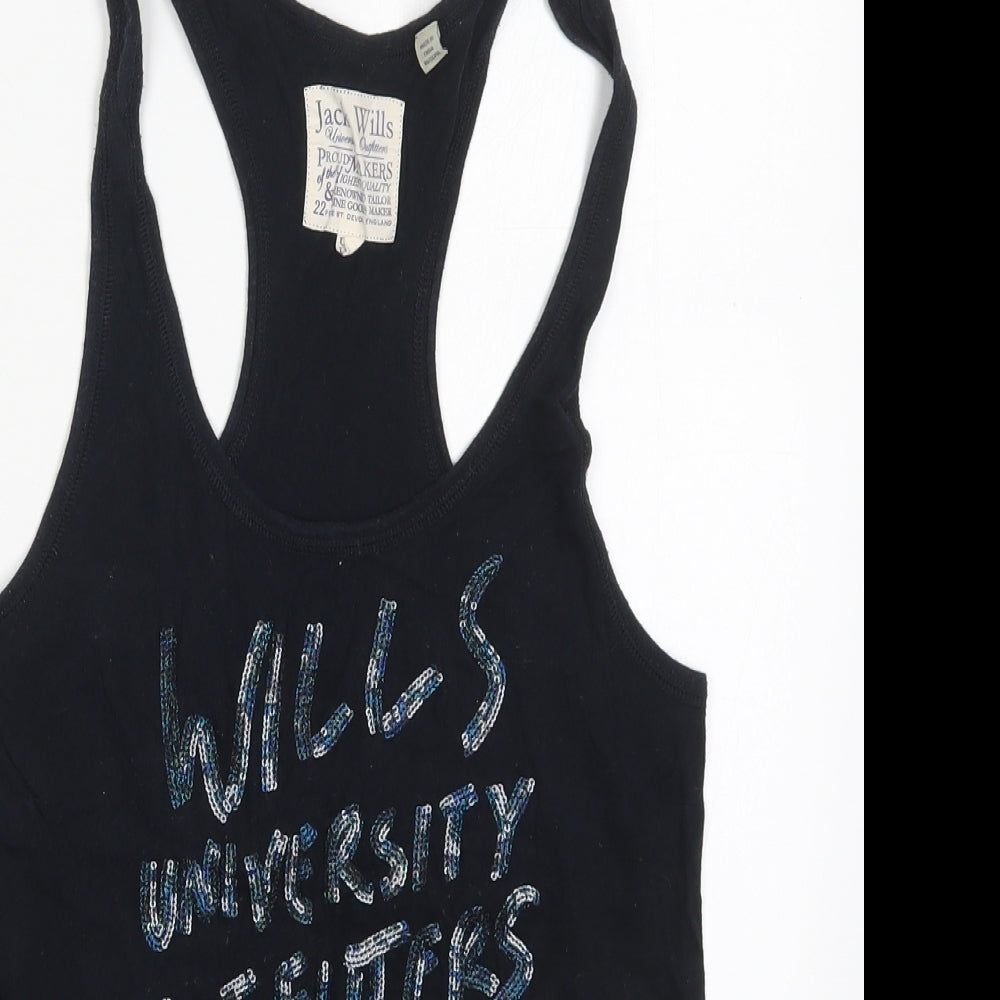 Jack Wills Womens Black  Cotton Basic Tank Size 8 Round Neck - Wills University Outfitters