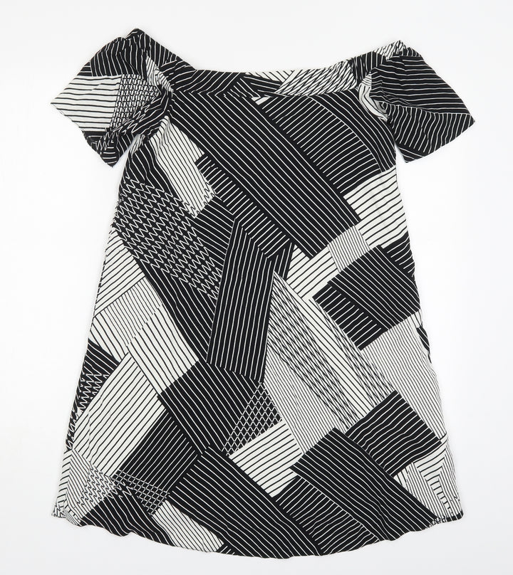 New Look Womens Black Geometric Viscose A-Line Size 10 Off the Shoulder Pullover