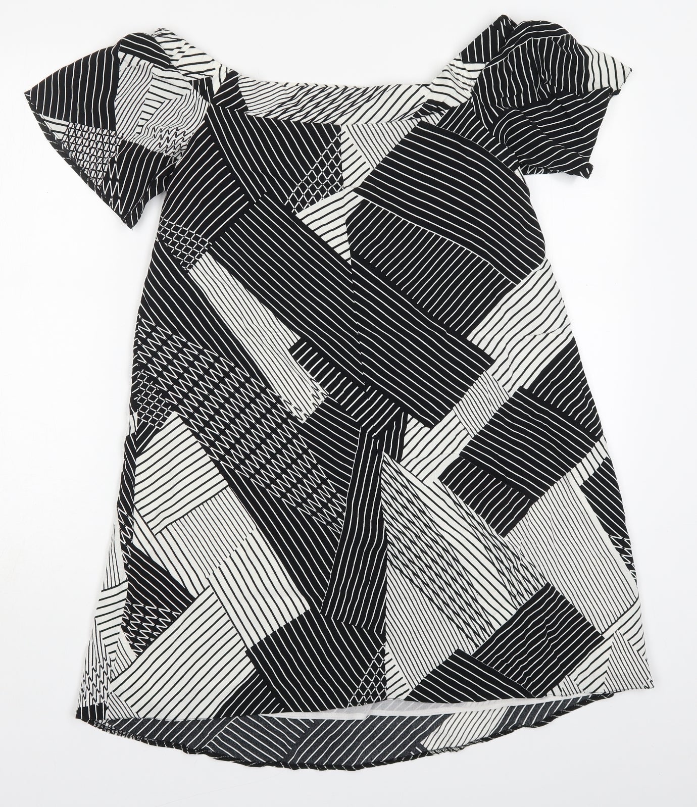 New Look Womens Black Geometric Viscose A-Line  Size 10  Off the Shoulder Pullover